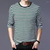 Hommes t-shirts printemps automne et hiver coton élastique rayure mer âme chemise à manches longues col rond T-shirt mode tendance