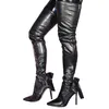 Fashion Show Lady Dress Crotch Thin High Heel Over The Knee Boots Leather Women Point Toe Work Party Slim Boots Big Size 15