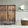 Shower Curtains Arab Vintage Old Wooden Door Wood Stripd Bathroom Bath Decor Screen Waterproof Cloth Hanging Hooks Curtain Set