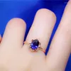 Klusterringar 585 Purple Gold Plated 14k Rose Inlaid Sapphire Flower for Women Open Elegant High End Engagement Party Jewelry
