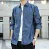 M￤ns casual skjortor 2022 Spring Cotton Men Long Sleeve Denim Shirt Soft Slim Jeans Plus Size 3xl Tv￥ framfickan KK3013