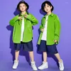 Completi di Abbigliamento Bambini Hip Hop Verde Oversize Camicia di Velluto a Coste Top Streetwear Pantaloncini Estivi per Ragazze Ragazzi Vestiti in Costume da Ballo Jazz