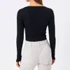 Women Shirts Scoop Neck Solid Basic Ribbed Knit Blouses Long Sleeve T Shirt Sexy Crop Top