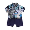 Set di abbigliamento 0-3 anni Bambini abiti da ragazzo foglie estate stampare 2pcs bottoni a maniche corte magliette per bambini abbigliamento da spiaggia 2022