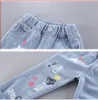 Jeans Kinder Mädchen Blumen Cartoon Lange Hosen Frühling Herbst Graffiti Malerei Druck Casual Denims Kurze Hosen mit Loch 221203