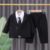 Roupas conjuntos de roupas de moda de menino terno formal de traje de cavalheiro infantil Jaqueta de camisa de manga comprida e outono de 3 peças 0-4 sim 221203
