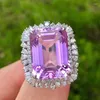 Fedi nuziali Luxury Ladies Eternsl Ring Inlay Purple Square Cubic Zirconia Gioielli eleganti per le donne Fidanzamento Banquer Party Gif