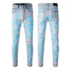 2022 Senaste listan Skinny Jeans For Mens Green Blue Star Mönster Label Floral Print Denim Pants Embroidery Men Fashion Designer Hip Hop Orange Size 28-40