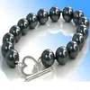 Pretty Black Madre 14 mm Pearl Shell Heart Broche Bracelet Bangle Gift 7.5 ''