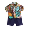 Set di abbigliamento 0-3 anni Bambini abiti da ragazzo foglie estate stampare 2pcs bottoni a maniche corte magliette per bambini abbigliamento da spiaggia 2022