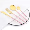 Set di stoviglie 24 pezzi Posate in acciaio inossidabile oro rosa Coltelli Forchette Cucchiaini da tè Cena da cucina Stoviglie Argenteria 221203