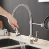 Mutfak muslukları fırça pirinç lavabo tek kolu Çekme Bahar Spout Mikserleri Musluk Soğuk Su Vinç 9009 221203