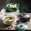 Суп -бульонные горшки скандинавская простота керамическая суп -тарелка с крышкой высококачественной винтажный мрамор с двойным ухой миска кухонная посуда Tureens 221203