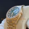 Super Mens Womens Watch 36mm Green Dial 18k Gold Diamond Bezel Daydate Montre De Luxe Asia Movement Automatic Mechanical Luxury Designer Wristwatch