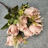 Fleurs décoratives 11 têtes artificielles polonaises roses bouquets de fleurs simulation soie fausse famille fête de mariage décoration de table plante verte