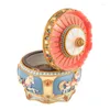 Jewelry Pouches Carousel Music Box With Sound Control LED Flash Lights Birthday Round Gold Tray Metal Decorative