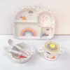 Set di stoviglie Cartone animato Fibra di bambù Piatto di alimentazione per bambini Vassoio per stoviglie per bambini Piatto Ciotola Forchetta Cucchiaio Tazza Set di stoviglie per addestramento alimentare Regalo per bambini 221203