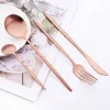 Servis uppsättningar 16st Rose Gold Cutery Knife Fork Coffee Spoons Rostfritt stål Tabeller Western Köksilver 221203