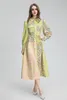 Корт в стиле зеленое цветочное длинное платье 2023 Осеннее ошейник пузырьковый рукав контраст цвето