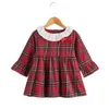 Fille Robes En Gros Printemps Automne Enfants Filles Robe Poupée Col Rouge Plaid Mode Casual Collège Style Doux Tissu