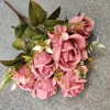 Decoratieve bloemen 11 hoofden kunstmatige polish roze bloemen boeketten simulatie zijden nep familie bruiloft feesttafel decoratie groene plant