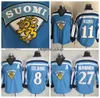 Hockey-Trikot Herren Vintage 11 SAKU KOIVU 1998 Team Finnland 27 TEPPO NUMMINEN 8 TEEMU SELANNE Hellblau M-XXXL
