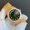 Super Mens Womens Watch 36mm Green Dial 18k Gold Diamond Bezel Daydate Montre De Luxe Asia Movement Automatic Mechanical Luxury Designer Wristwatch