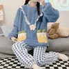 Ubranie domowe zima w rozmiarze długim rękawem grubszy ciepły flanelowy piżama zestaw dla kobiet koreańskie urocze twórczość pijama pijama mujer ubrania domowe 221202