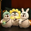 25/35 cm Kawaii Penguin Plyschleksaker Lovely Penguin Turn to Unicorn Dinosaur Flower Dolls Fyllda mjuk kudde Baby Girls Present