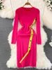 Casual Dresses Foamlina Korean Fashion Women Knit Bodycon Dress Vintage Style Color Match O-Neck långärmad Split Autumn Winter tröja