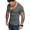 Camiseta de fitness de camisetas de fitness de fitness decote em vshirt de decote curto esportivo esportivo de camiseta slim slim camise