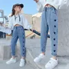 Jeans Summer for Girl Heart Pattern Girls Kids estilo casual Roupas infantis 6 8 10 12 14 221203