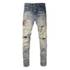 2022 Senaste listan Skinny Jeans för män Rippade stora hål Röd motorcykelcyklist denim Pants Letter Brodery Men Fashion Designer Hip Hop Size 28-40