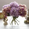 Flores decorativas 1 PC Bouquet artificial 35 cm Rama de hortensias 1 Big Heads 3 Buds Flower Flower Home Sala Decoración de bodas Año 2022