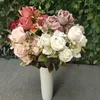 Fleurs décoratives 11 têtes artificielles polonaises roses bouquets de fleurs simulation soie fausse famille fête de mariage décoration de table plante verte