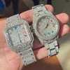 2023Wristwatches красочные для чтения 12 часов часы Stainls Стальной материал VVS1 Каменный бриллиант Механический часов