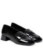 Mocassins femininos de grife sapatos sociais de luxo metal triângulo logotipo mocassim de couro envernizado 35mm salto bloco dedos quadrados eu35-41 com caixa