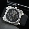 Sports Machinery Men's Br Watch Square Hollow Out Out Out Dial gumka Wodoodporna Świat czas Pełna funkcja Ross Na rękę