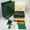 Casos boa fábrica Caixa de relógio Verde escuro Caixa de relógios Caixa de presente Livreto Etiquetas de cartão e papéis para 116610 116610 116710 126610 126670 use em caixas de relógio de pulso em inglês