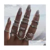 Bagues Cluster Vintage Bohème Midi Bagues Ensemble Pour Femmes Plage Diamant Goutte Éléphant Gemme Cristal Mariage Knuckle Boho Fas Dhlzy