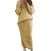 Two Piece Dress 2 Pcs/Set Fabulous Winter Suit Loose Pocket Knitted Twisted Texture