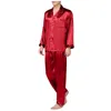 Tracksuits voor heren vlek zijden pyjama set slaapkleding mannen sexy solide lange mouw satijn revers nachthemd casual nachtkleding