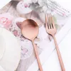 Servis uppsättningar 16st Rose Gold Cutery Knife Fork Coffee Spoons Rostfritt stål Tabeller Western Köksilver 221203