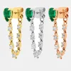 Dangle Earrings Green Tear Drop Cubic Zirconia CZ Station Link Tassel Chain Trendy Gorgeous Fashion Women Earring