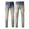2022 última lista jeans ajustados para hombre rasgados agujeros grandes rojo Motociclista Biker Pantalones de mezclilla bordado Hombres diseñador de moda Hip Hop Tamaño 28-40