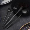 Zestawy naczyń obiadowych 24pc Mat Mat Black Flastware Zestaw naczynia ze stali nierdzewnej Nóż Knife Silne Silverware Set Set Stable Stale Strewa 221203