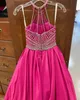 Little Miss Pageant Dress for Teens Junior Toddler 2023 Beading AB Stones Crystal Long Girl Pageant Gown Formal Party Runway Red Carpet ritzee Fuchsia Taffeta Halter