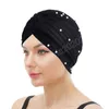 Beaded Shinning Turban Hat Glister Twist Ruffle Elastic Head Wrap For Women Muslim Hijab Chemo Cap Head Scarf Ladies Headcover