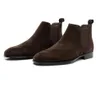 Black Slip on Dark Brown Chelse Boots Gentlemen Cow Suede Leather Mens Martin Booties Shoes 690