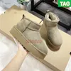2023 New Australia Designer Boots Fur Slides Classic Ugly Mini Tazz Suede Platform Snow Boot Ugges Women toffel Kastanj Sheepskin Shearling Ugges Winter Ankel